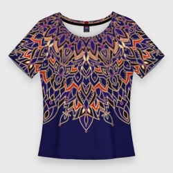 Женская футболка 3D Slim Мандала сине-оранжевый