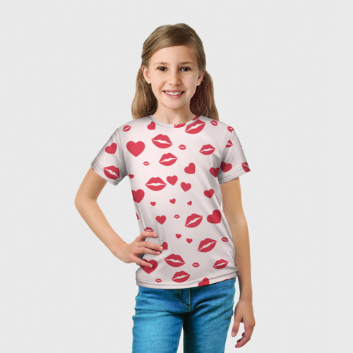 Детская футболка 3D Поцелуйчики паттерн, цвет 3D печать - фото 5
