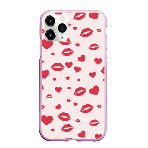 Чехол для iPhone 11 Pro Max матовый Поцелуйчики паттерн, цвет розовый