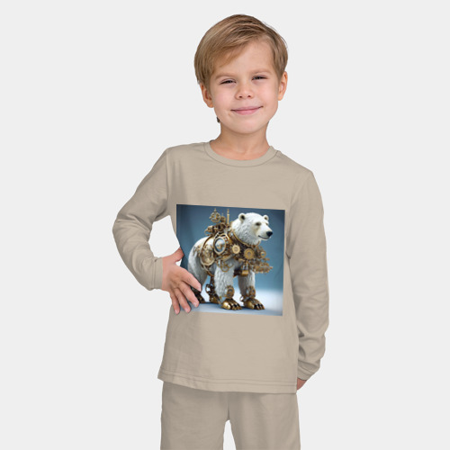 Детская пижама с лонгсливом хлопок с принтом Белый медведь в стиле стимпанк, фото на моделе #1