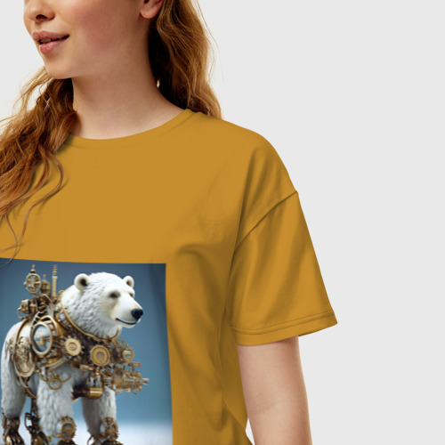 Женская футболка хлопок Oversize с принтом Белый медведь в стиле стимпанк, фото на моделе #1
