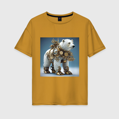 Женская футболка хлопок Oversize с принтом Белый медведь в стиле стимпанк, вид спереди #2
