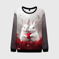 Мужской свитшот 3D Белые кролики с сердцем