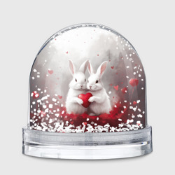 Игрушка Снежный шар Белые кролики с сердцем