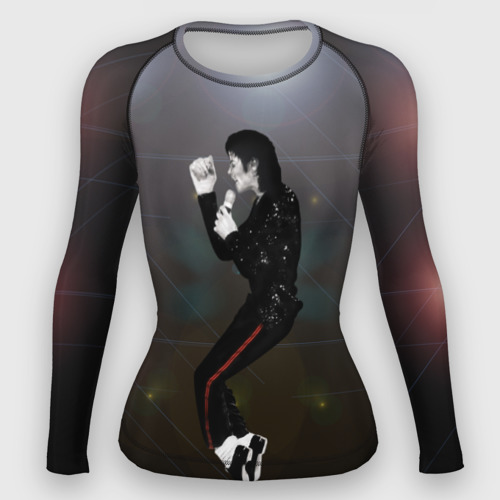 Женский рашгард 3D с принтом Michael Jackson в прыжке, вид спереди #2