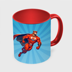 Кружка с принтом Настоящий superгерой для любого человека, вид спереди №3. Цвет основы: белый + красный