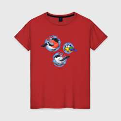 Зимние птички – Женская футболка хлопок с принтом купить со скидкой в -20%