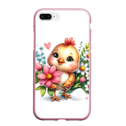 Чехол для iPhone 7Plus/8 Plus матовый Мультяшный цыпленок с цветами