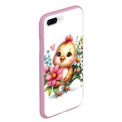 Чехол для iPhone 7Plus/8 Plus матовый Мультяшный цыпленок с цветами - фото 2