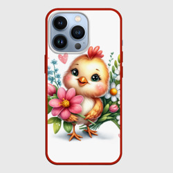Чехол для iPhone 13 Pro Мультяшный цыпленок с цветами