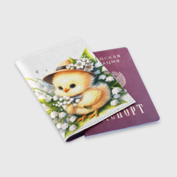 Обложка для паспорта матовая кожа Мультяшный цыпленок с цветами ландыша - фото 2