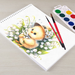 Альбом для рисования Мультяшный цыпленок с цветами ландыша - фото 2