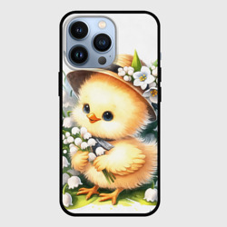 Чехол для iPhone 13 Pro Мультяшный цыпленок с цветами ландыша