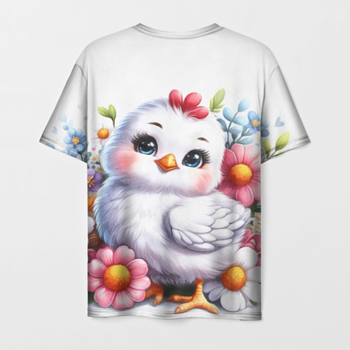 Мужская футболка 3D Мультяшная курица с цветами акварелью, цвет 3D печать - фото 2