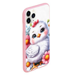 Чехол для iPhone 11 Pro матовый Мультяшная курица с цветами акварелью - фото 2