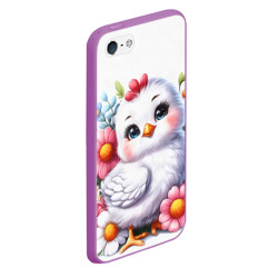 Чехол для iPhone 5/5S матовый Мультяшная курица с цветами акварелью - фото 2