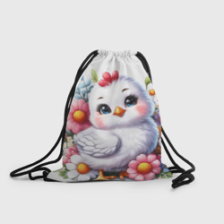 Рюкзак-мешок 3D Мультяшная курица с цветами акварелью