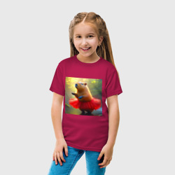 Детская футболка хлопок Мем капибара балерина в красной юбке - фото 2