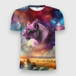 Мужская футболка 3D Slim Небесная львица в пару льву