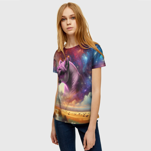 Женская футболка 3D Небесный львица, цвет 3D печать - фото 3