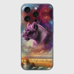 Чехол для iPhone 15 Pro силиконовый с защитой камеры Небесная львица в пару льву