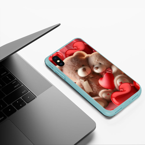 Чехол для iPhone XS Max матовый Мишки в шариках, цвет мятный - фото 5