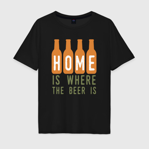 Мужская футболка хлопок Oversize Дом там где пиво, цвет черный