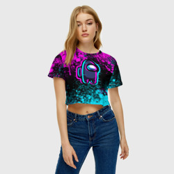 Женская футболка Crop-top 3D Амонг ас - брызги неона - фото 2