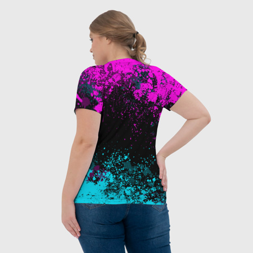 Женская футболка 3D с принтом Ассасин крид мираж- неоновые брызги, вид сзади #2