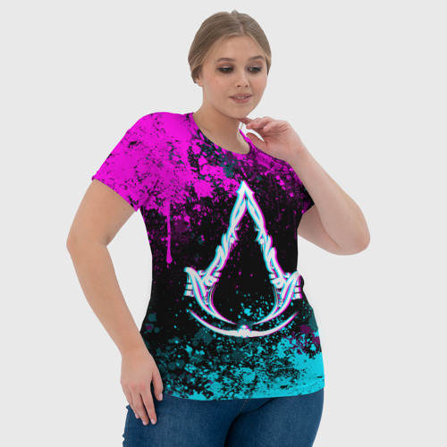 Женская футболка 3D с принтом Ассасин крид мираж- неоновые брызги, фото #4