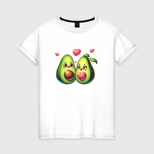 Женская футболка из хлопка с принтом Авокадо - пара, вид спереди №1