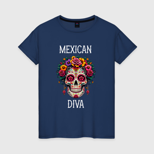 Женская футболка из хлопка с принтом Мексиканская дива, вид спереди №1