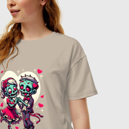 Женская футболка хлопок Oversize с принтом Пара зомби - любовь, фото на моделе #1