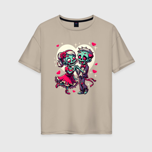 Женская футболка хлопок Oversize с принтом Пара зомби - любовь, вид спереди #2