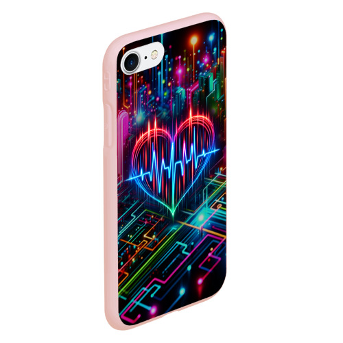 Чехол для iPhone 7/8 матовый с принтом Неоновое сердце - кардиограмма, вид сбоку #3