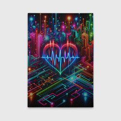 Обложка для автодокументов Неоновое сердце - кардиограмма