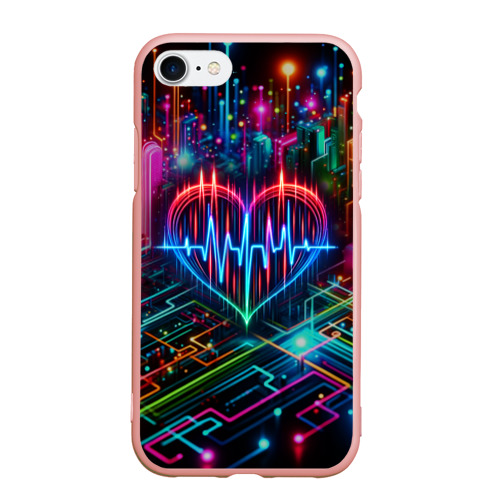 Чехол для iPhone 7/8 матовый с принтом Неоновое сердце - кардиограмма, вид спереди #2