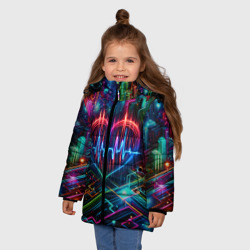 Зимняя куртка для девочек 3D Неоновое сердце - кардиограмма - фото 2