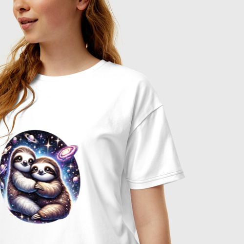 Женская футболка хлопок Oversize с принтом Ленивцы в космосе, фото на моделе #1