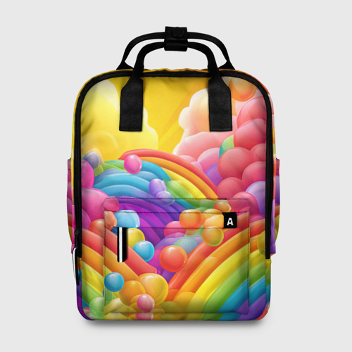 Женский рюкзак 3D с принтом Радуга и цветные шарики, вид спереди #2