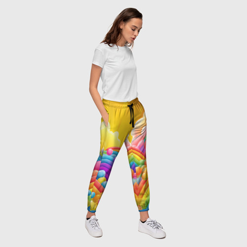 Женские брюки 3D с принтом Радуга и цветные шарики, вид сбоку #3