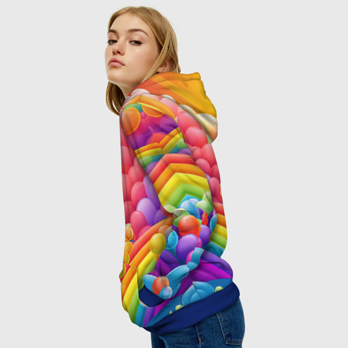 Женская толстовка 3D с принтом Радуга и цветные шарики, вид сбоку #3
