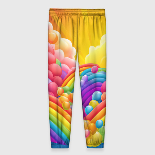 Женские брюки 3D с принтом Радуга и цветные шарики, вид сзади #1