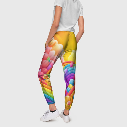 Женские брюки 3D с принтом Радуга и цветные шарики, вид сзади #2