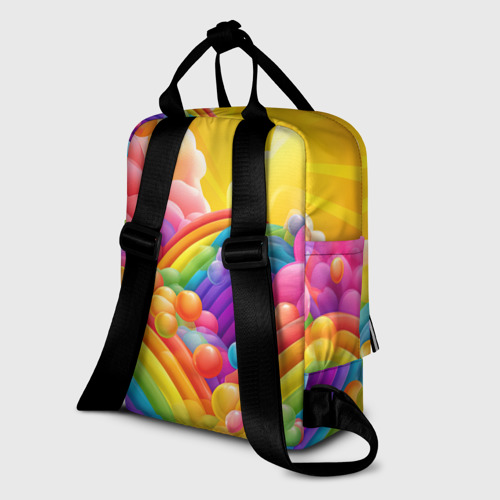 Женский рюкзак 3D с принтом Радуга и цветные шарики, вид сзади #1