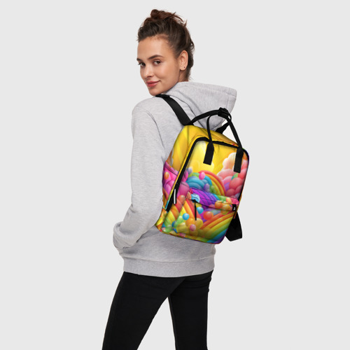 Женский рюкзак 3D с принтом Радуга и цветные шарики, вид сбоку #3