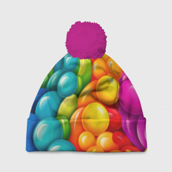 Радужные яркие шарики – Шапка 3D c помпоном с принтом купить