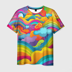 Мужская футболка 3D Радужные абстрактные волны