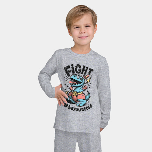 Детская пижама с лонгсливом хлопок с принтом Fight Light, фото на моделе #1