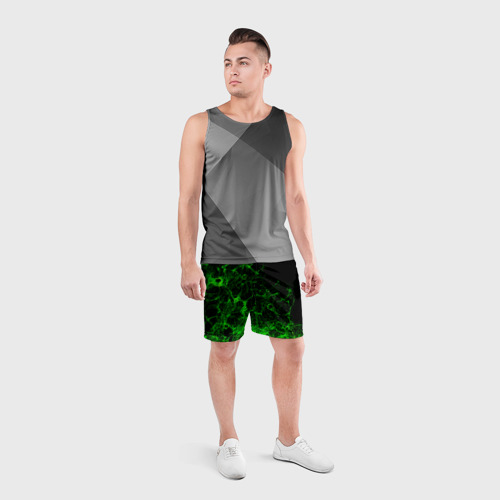 Мужские шорты спортивные с принтом Неоновый зеленый дым, вид сбоку #3